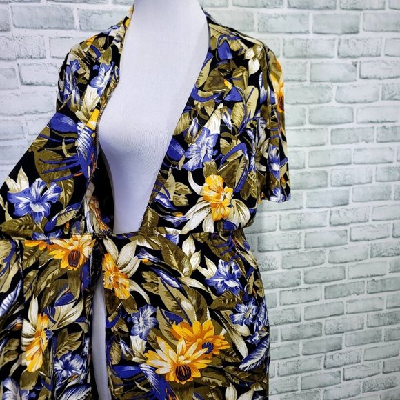 Vintage 80s 90s Cimmaron Dress M Bright Floral Wrap Shirt Dress Spring Garden - Picture 8 of 10
